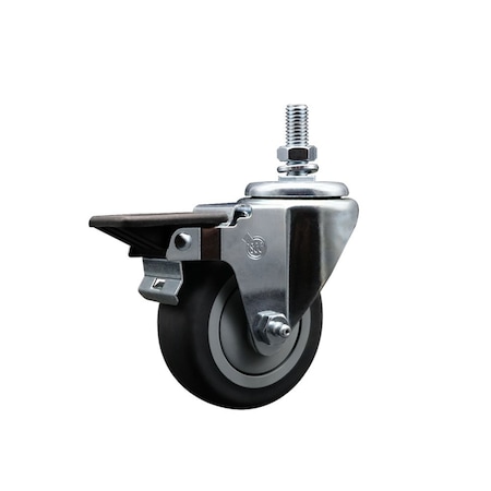 Service Caster 35 Inch Thermoplastic Rubber 10 MM Threaded Stem Caster with Brake SCC-TS20S3514-TPRB-PLB-M1015